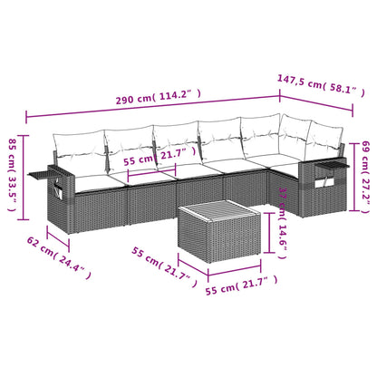7-Delige Loungeset Met Kussens Poly Rattan Beige