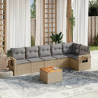 7-piece Lounge Set with Cushions Poly Rattan Beige