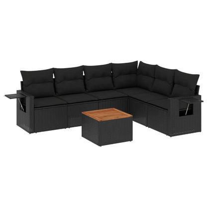 7-Delige Loungeset Met Kussens Poly Rattan Zwart