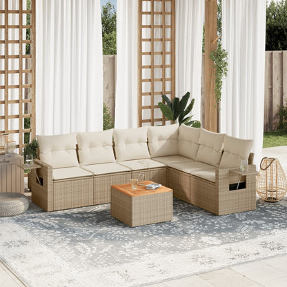 7-Delige Loungeset Met Kussens Poly Rattan Beige