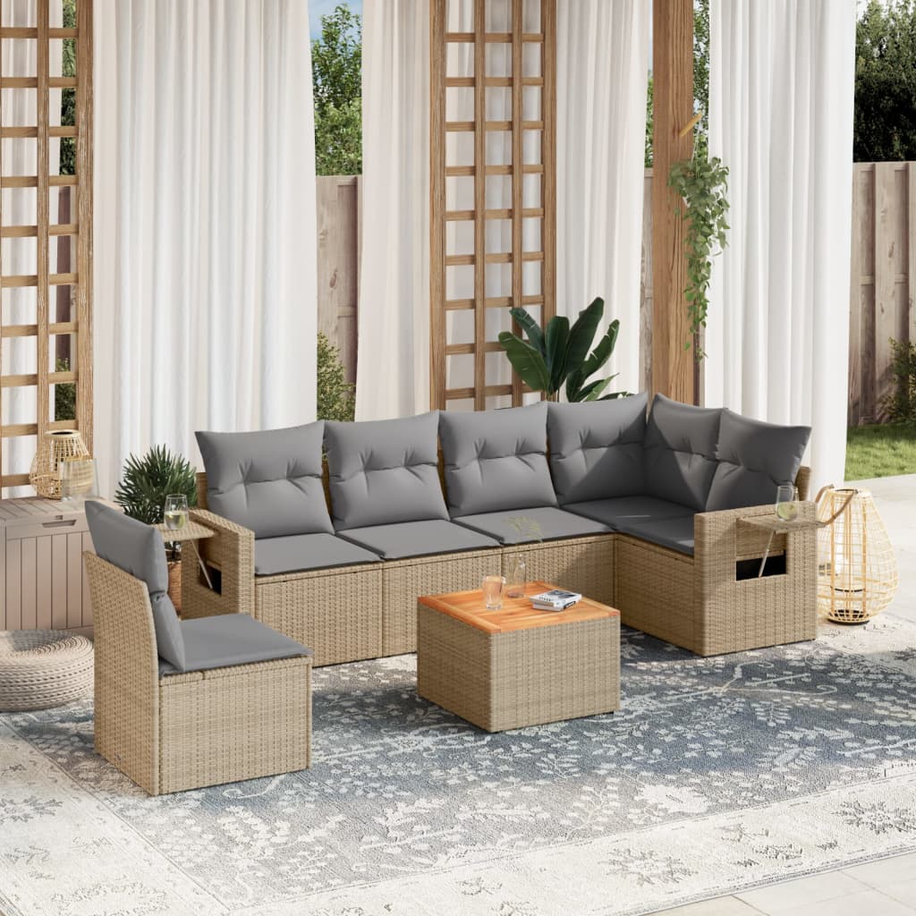 7-Delige Loungeset Met Kussens Poly Rattan Beige