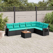 Tuinbankset 8-delig polyrotan zwart met acaciahout