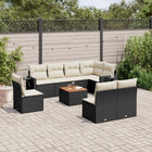 9-piece Lounge Set with cushions poly rattan black