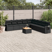Loungeset 10-delig poly rattan zwart
