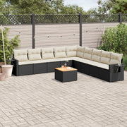 Loungeset 10-delig poly rattan zwart