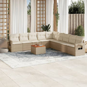 Loungeset 10-delig poly rattan beige acaciahout
