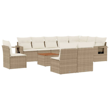 11-Delige Tuinset Met Kussens Poly Rattan Beige
