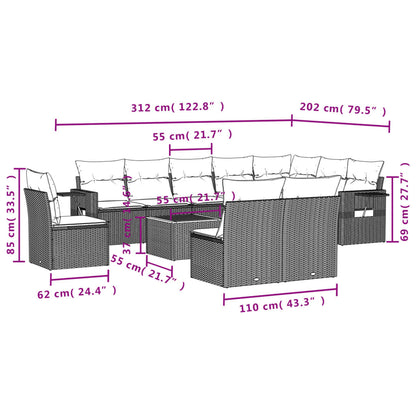 11-Delige Tuinset Met Kussens Poly Rattan Beige