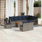 11-piece garden lounge set with cushions, grey poly rattan