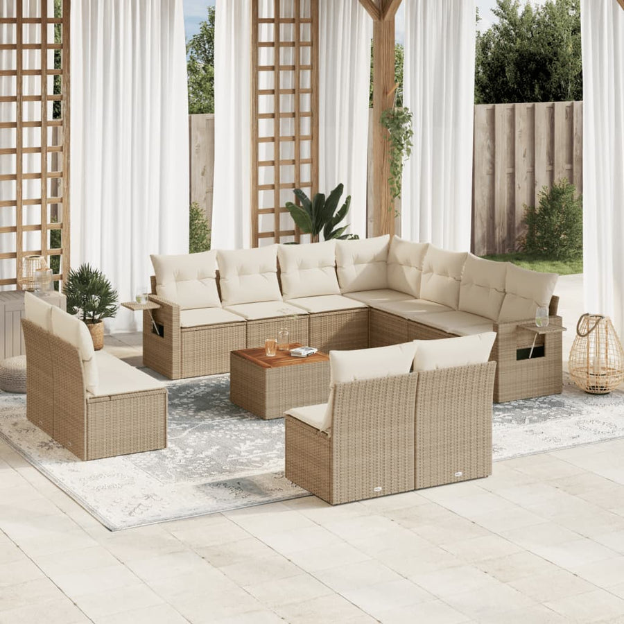 12-Delige Loungeset Met Kussens Poly Rattan Beige