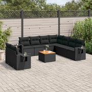 Loungeset 10-delig poly rattan zwart