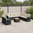 10-piece Loungeset with Cushions Poly Rattan Black