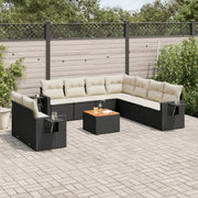 10-piece Loungeset with Cushions Poly Rattan Black