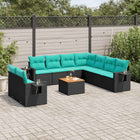 10-piece garden lounge set with cushions black poly rattan