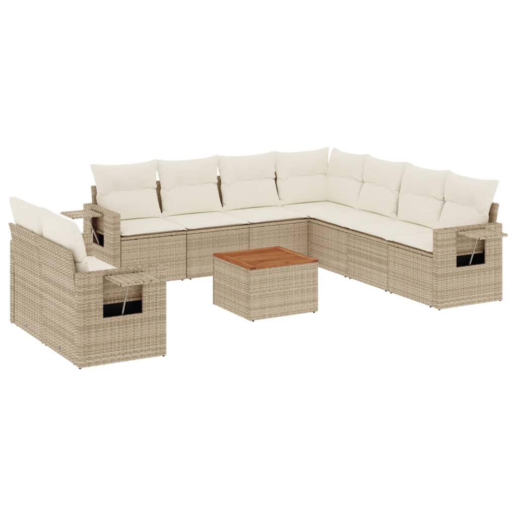 10-Delige Loungeset Met Kussens Poly Rattan Beige