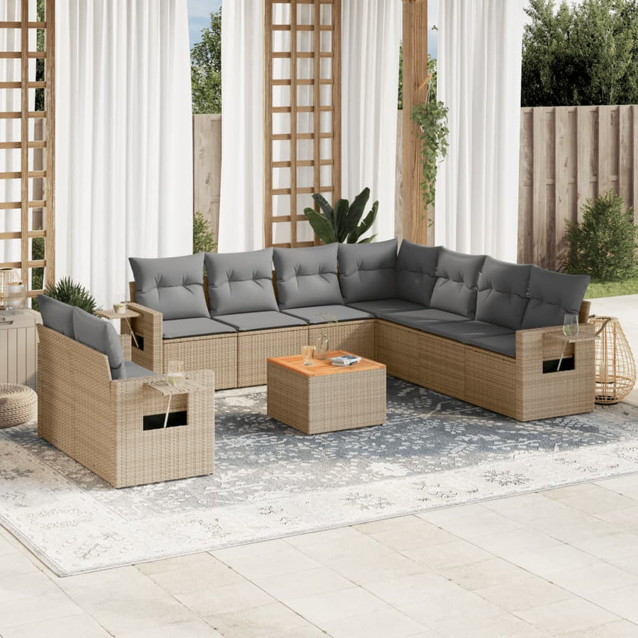 10-Delige Loungeset Met Kussens Poly Rattan Beige