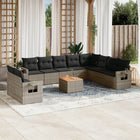 11-piece Lounge Set with cushions poly rattan grey