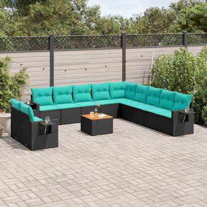 12-delige tuinbankset met kussens van zwart polyrotan