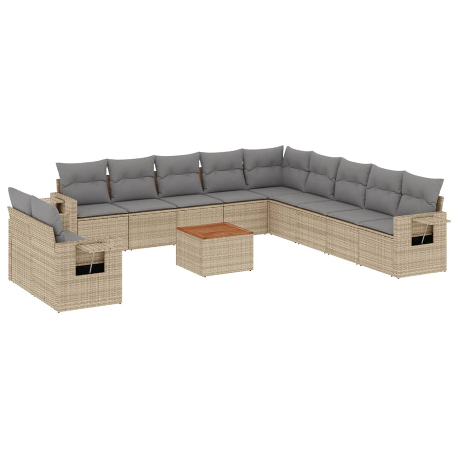 12-Delige Loungeset Met Kussens Poly Rattan Beige