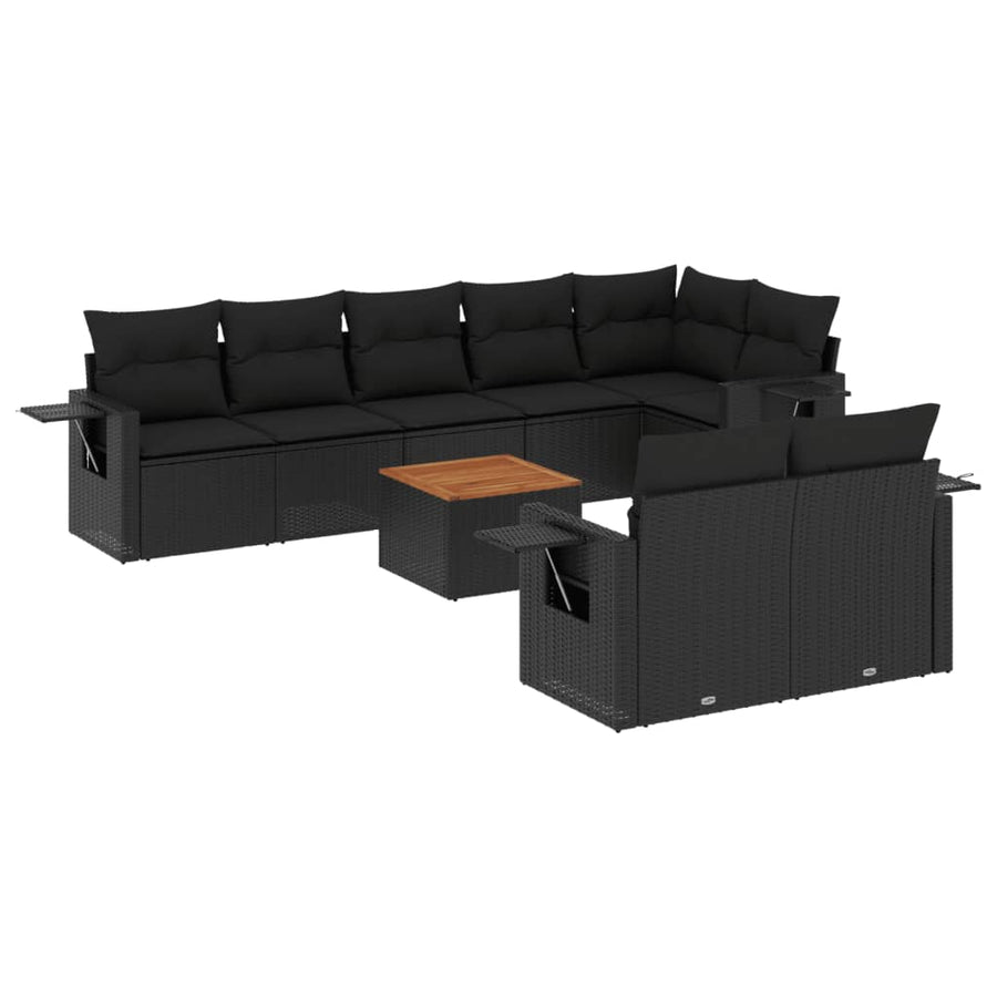 9-Delige Loungeset Met Kussens Poly Rattan Zwart
