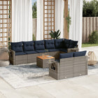 9-piece garden sofa set with cushions, grey poly rattan