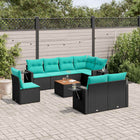9-piece garden sofa set with cushions in black poly rattan