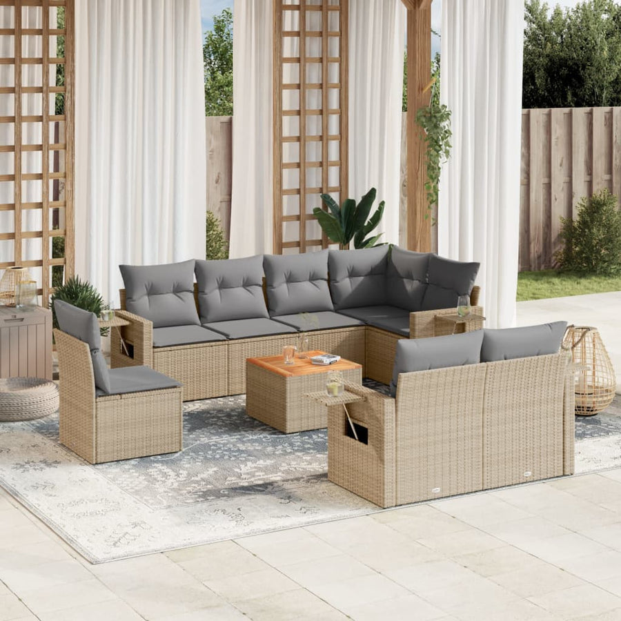 9-Delige Loungeset Met Kussens Poly Rattan Beige