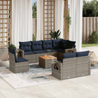 9-piece garden sofa set with cushions, grey poly rattan