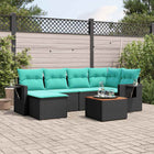 7-piece garden sofa set with cushions in black poly rattan