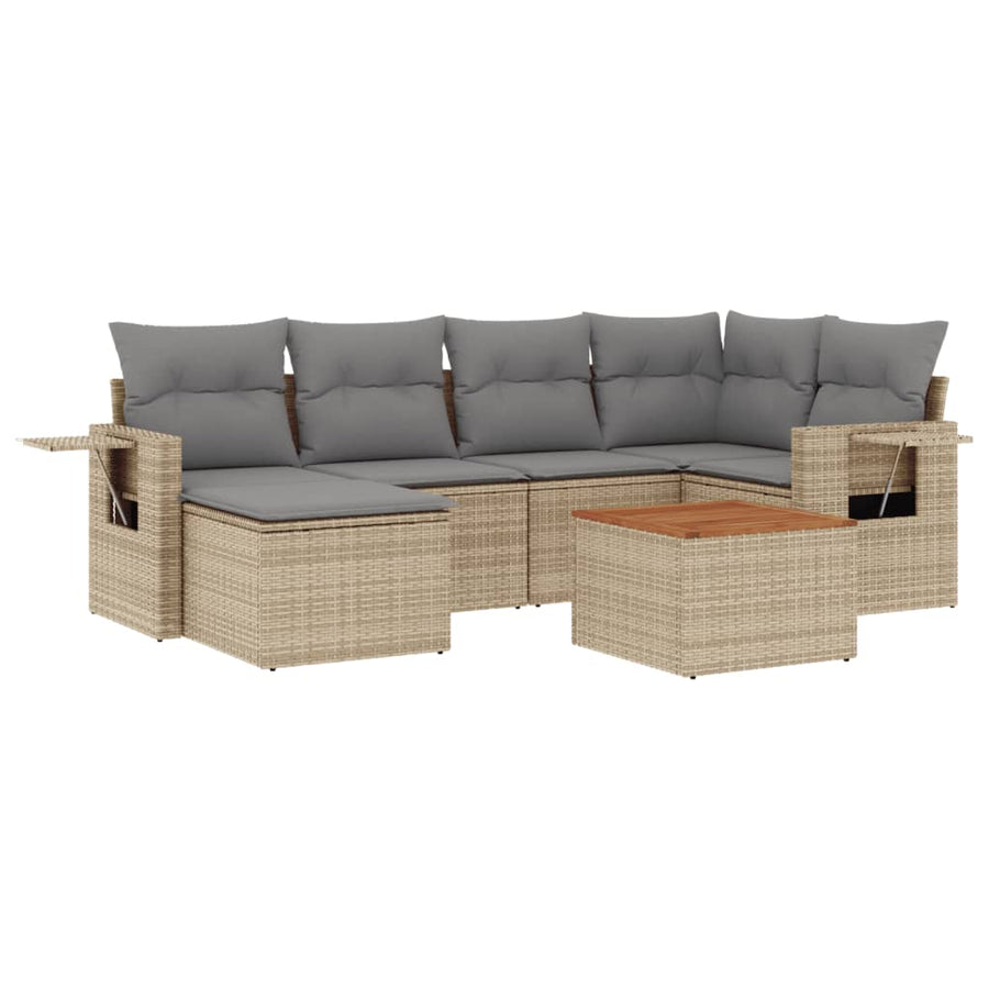 7-Delige Loungeset Met Kussens Poly Rattan Beige