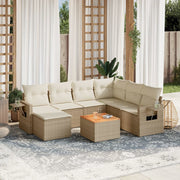 8-piece Lounge Set with Cushions Poly Rattan Beige