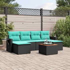 7-piece garden sofa set with cushions in black poly rattan