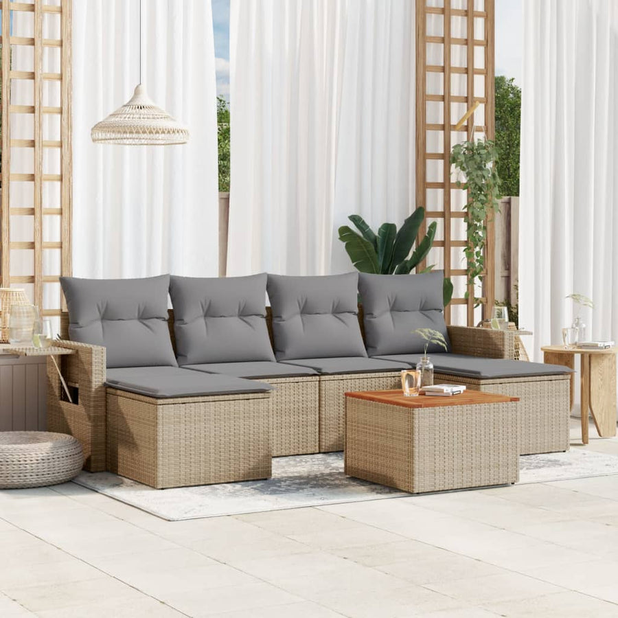 7-Delige Loungeset Met Kussens Poly Rattan Beige