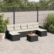 Loungeset 8-delig poly rattan zwart met kussens