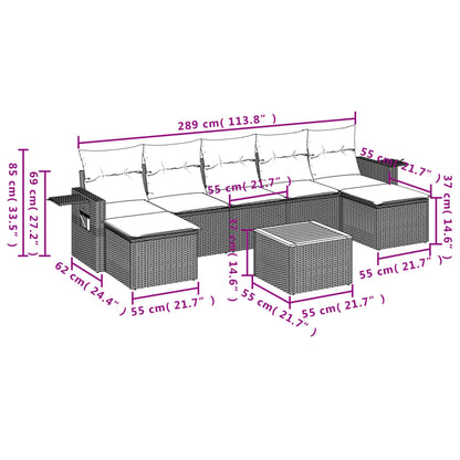 8-delige Loungeset met kussens poly rattan beige