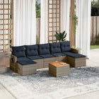 8-piece garden lounge set with cushions, grey poly rattan