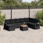 9-piece Lounge Set with cushions poly rattan black