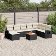 9-piece Lounge Set with cushions poly rattan black