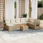 9-piece Lounge Set with Cushions Poly Rattan Beige