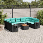 10-piece garden lounge set with cushions black poly rattan