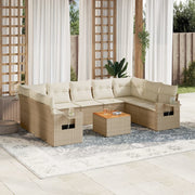 10-piece Lounge Set with Cushions Poly Rattan Beige