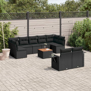 Loungeset 10-delig poly rattan zwart