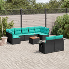 10-piece garden lounge set with cushions black poly rattan