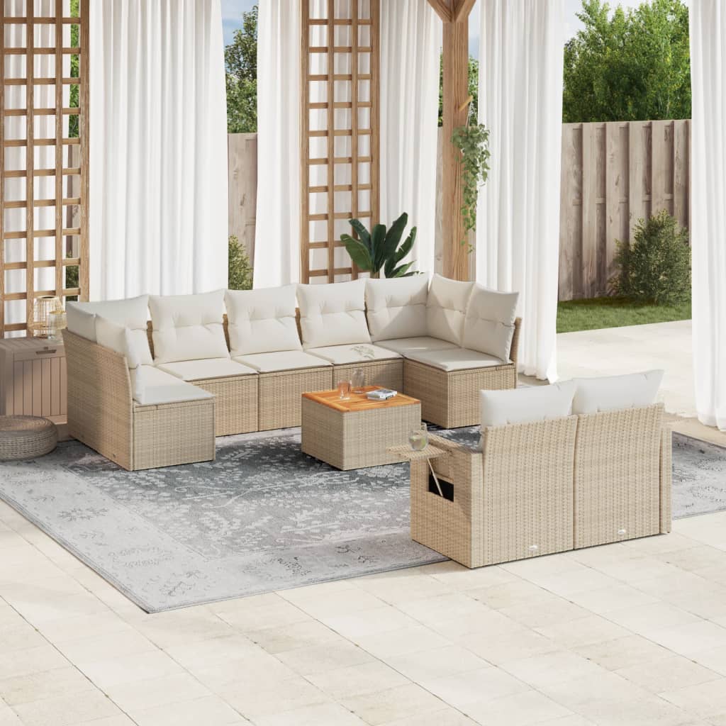 10-Delige Loungeset Met Kussens Poly Rattan Beige