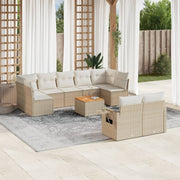 10-piece Lounge Set with Cushions Poly Rattan Beige
