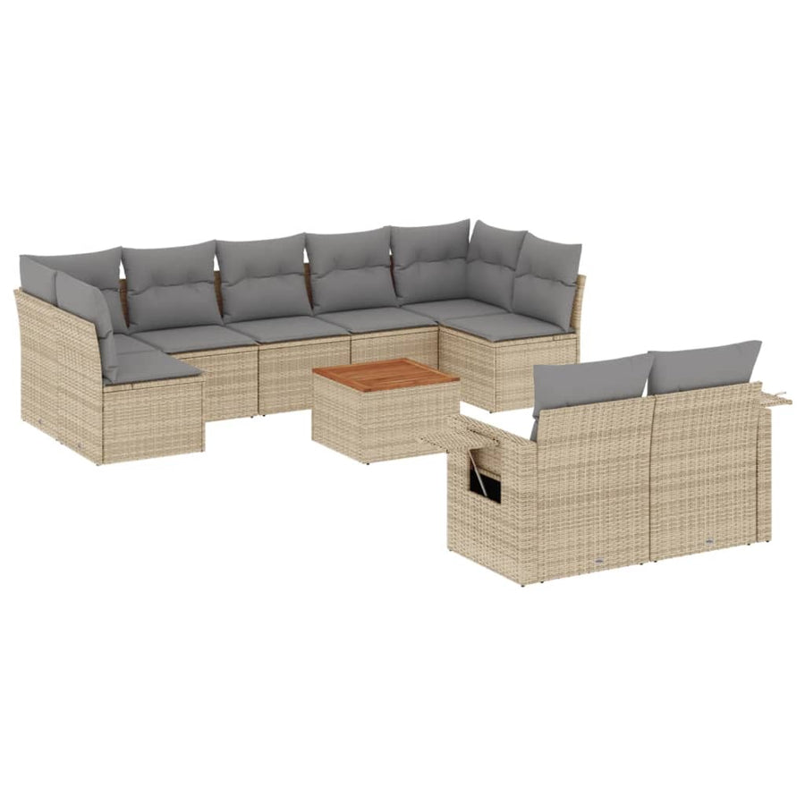 10-Delige Loungeset Met Kussens Poly Rattan Beige