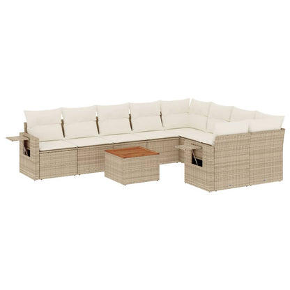 10-Delige Loungeset Met Kussens Poly Rattan Beige
