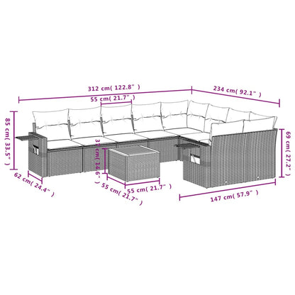 10-Delige Loungeset Met Kussens Poly Rattan Beige