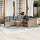 10-piece Lounge Set with Cushions Poly Rattan Beige