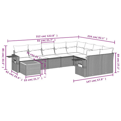 10-Delige Loungeset Met Kussens Poly Rattan Zwart